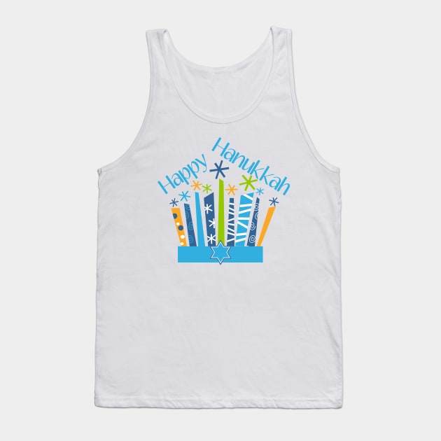 Happy Hanukkah Candles in Blue and Gold Tank Top by TNMGRAPHICS